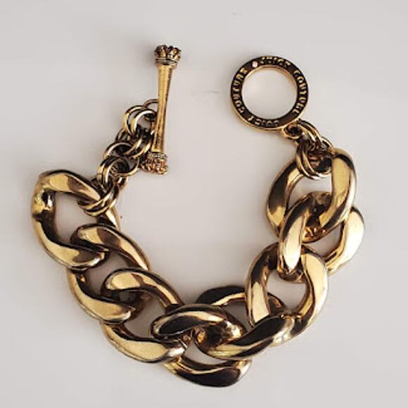 JVintage Juicy Couture Gold Tone Chunky Link Bracelet Toggle Closure Y2K - Picture 4 of 5